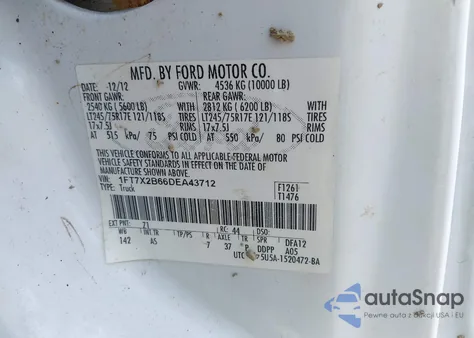 2013 Ford F-250 Xl из США, поврежденный, VIN 1FT7X2B66DEA43712